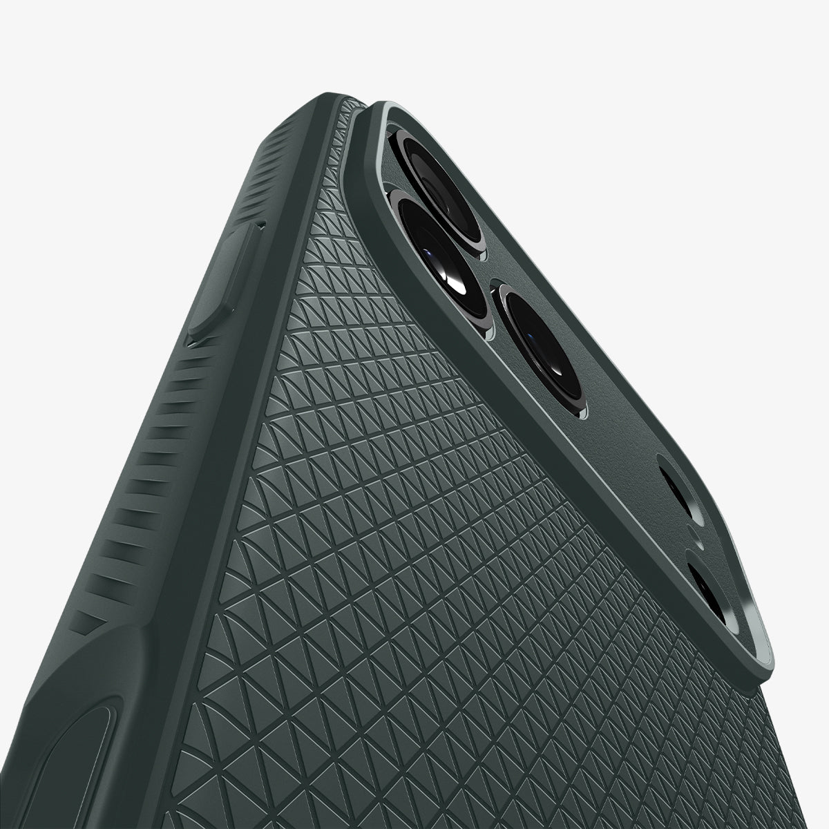 Spigen iPhone 17 Pro Liquid Air case in Abyss Green – texture and camera detail