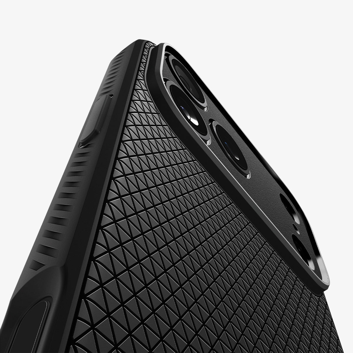 Spigen iPhone 17 Pro Liquid Air case in Matte Black – texture and camera detail