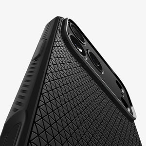 Spigen iPhone 17 Pro Liquid Air case in Matte Black – texture and camera detail