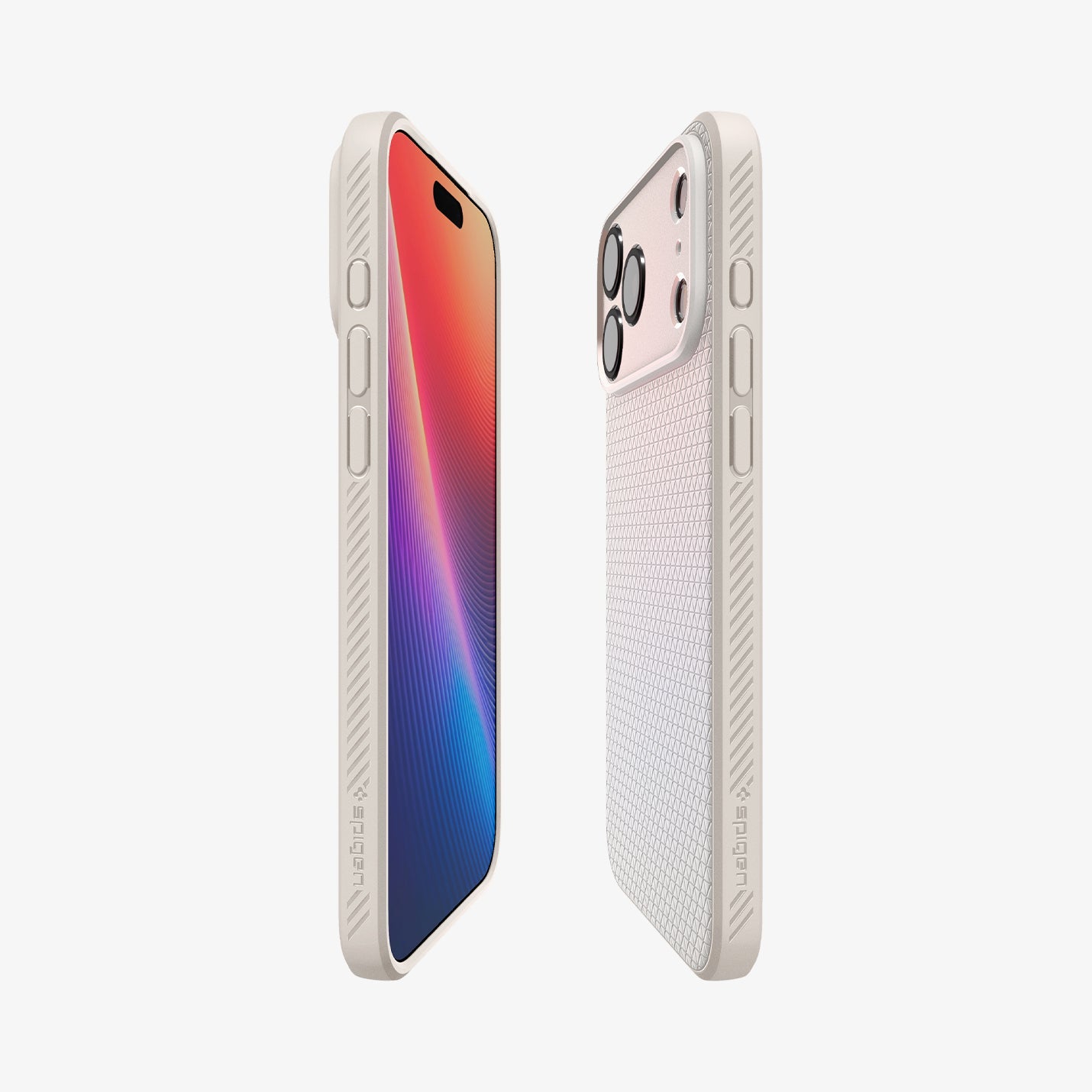 Spigen iPhone 17 Pro Liquid Air case in Natural Titanium – front and back side views