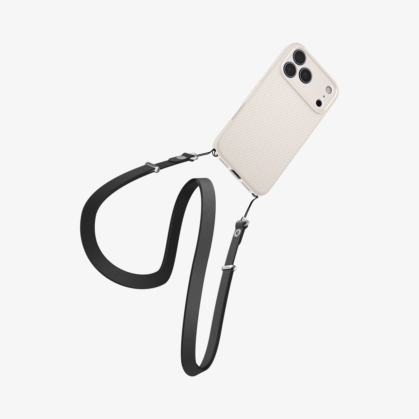 Spigen iPhone 17 Pro Liquid Air case in Natural Titanium – wrist lanyard view