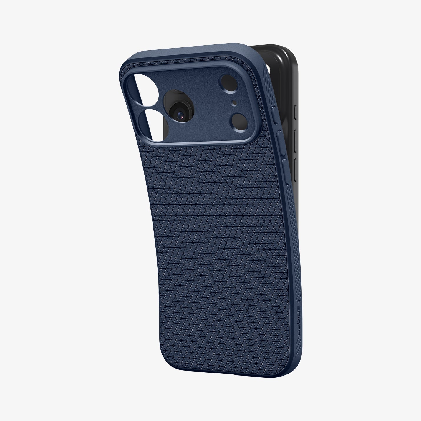 Spigen iPhone 17 Pro Liquid Air case in Navy Blue – flexible case fit detail