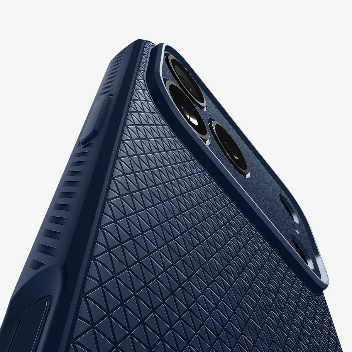 Spigen iPhone 17 Pro Liquid Air case in Navy Blue – texture and camera detail