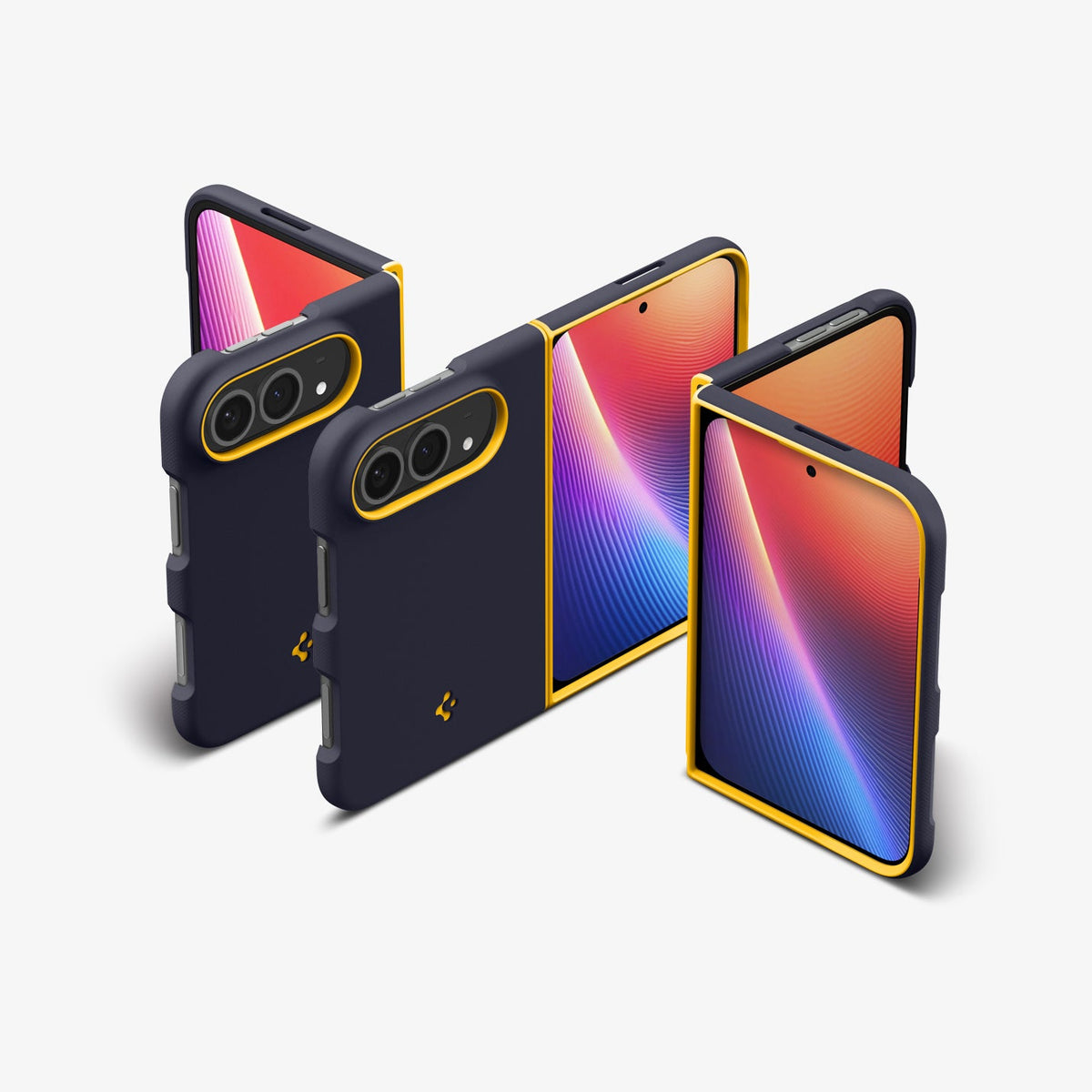 iPhone Duo Nano Pop (Mag Fit) in Blueberry Navy showing multiple folded and unfolded views highlighting the case fit and folding design
