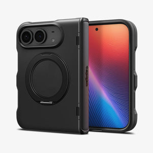iPhone Duo Slim Armor Pro S (Mag Fit) showing an angled view of the case with circular kickstand and textured hinge protection