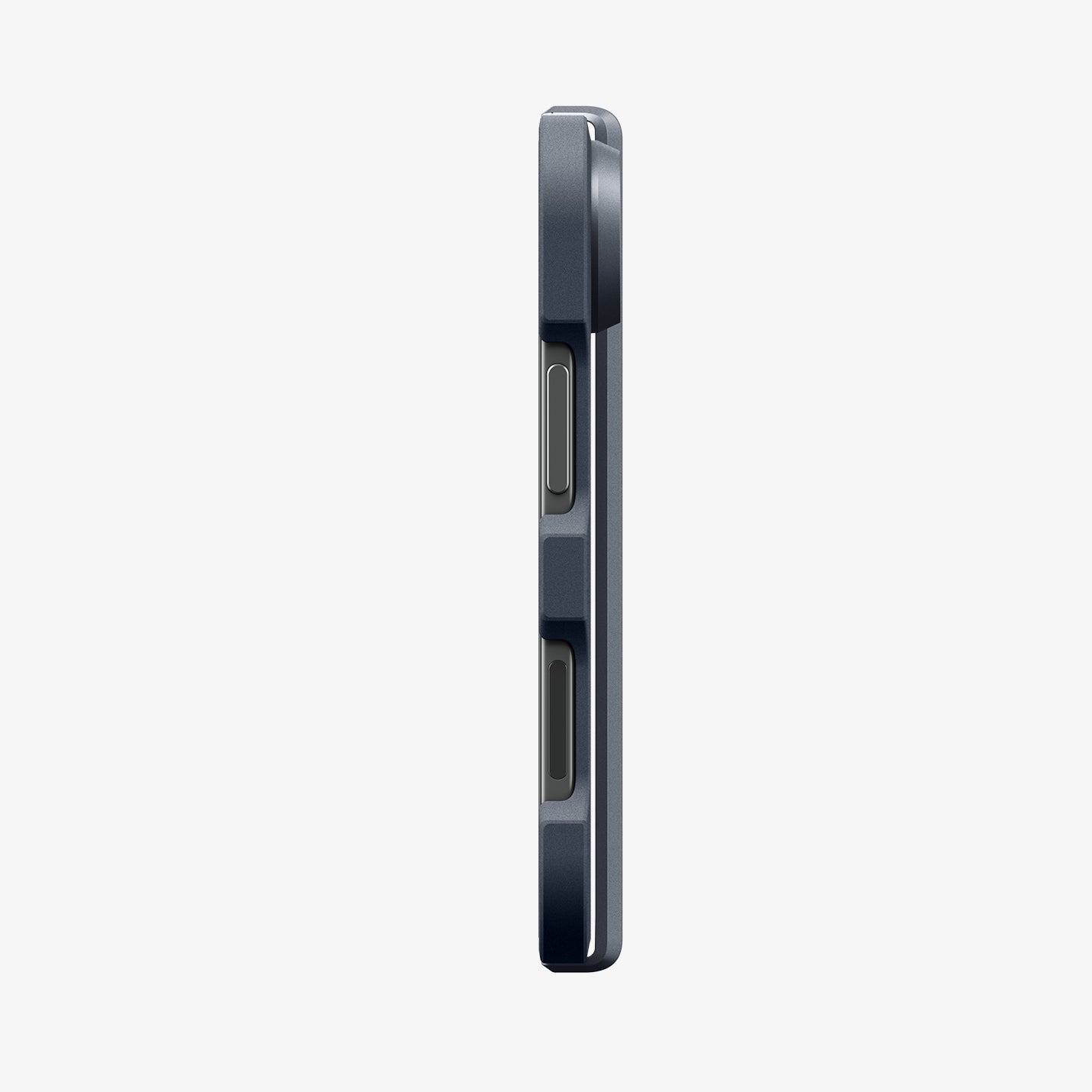 iPhone Duo Tough Armor Pro (Mag Fit) in Metal Slate showing the slim side profile with accessible button cutouts and reinforced edges
