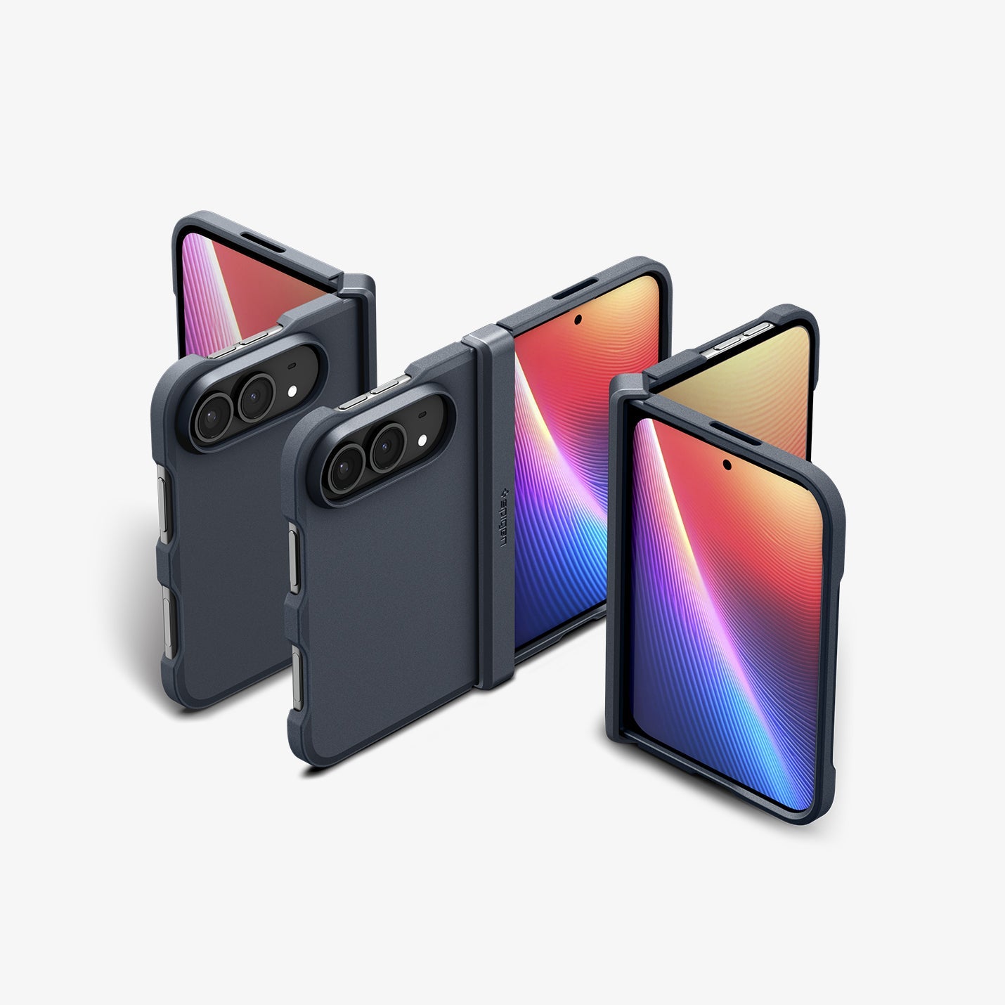 iPhone Duo Tough Armor Pro (Mag Fit) in Metal Slate showing the case in multiple folded and unfolded positions