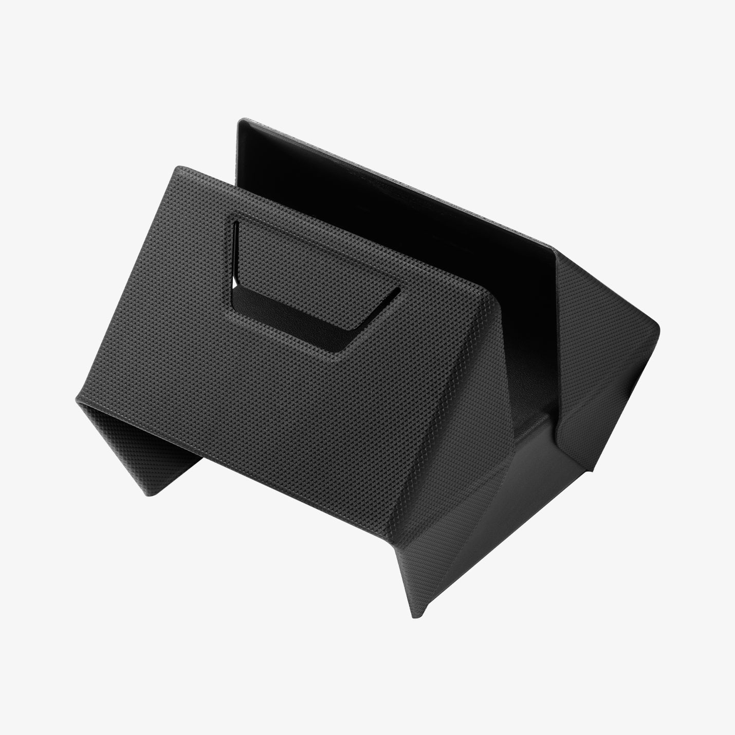 AMP11118 - Slim Fold Laptop Stand | Non-Adhesive | Black LD201-S9 showing top view of the black slim fold laptop stand for vertical mount for storage before locked