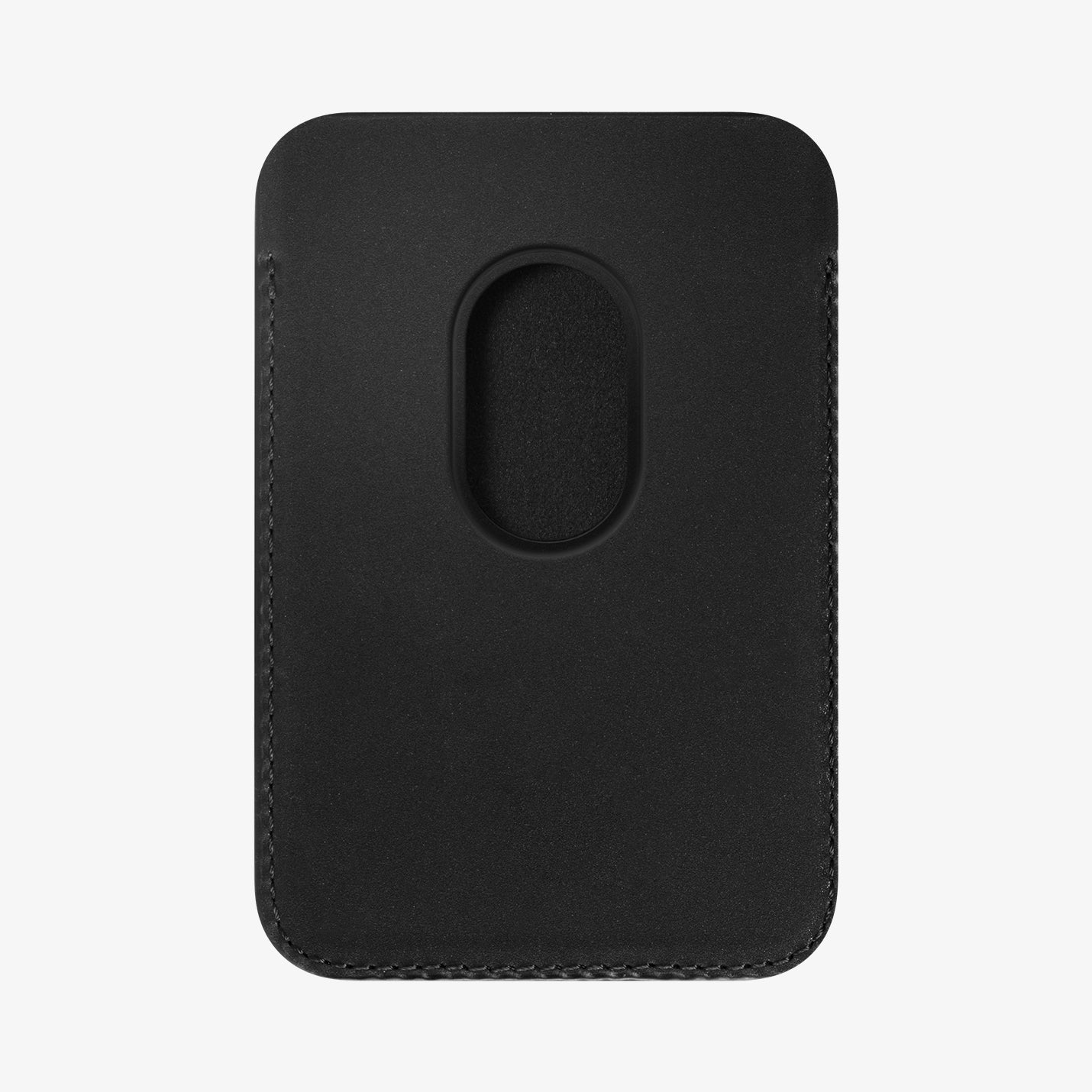 AMP02284 - MagSafe Card Holder Valentinus (MagFit) in black showing the card holder attached to back of device