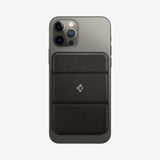AMP02835 - Universal Card Holder Smart Fold in gunmetal showing the front attached to the back of a device