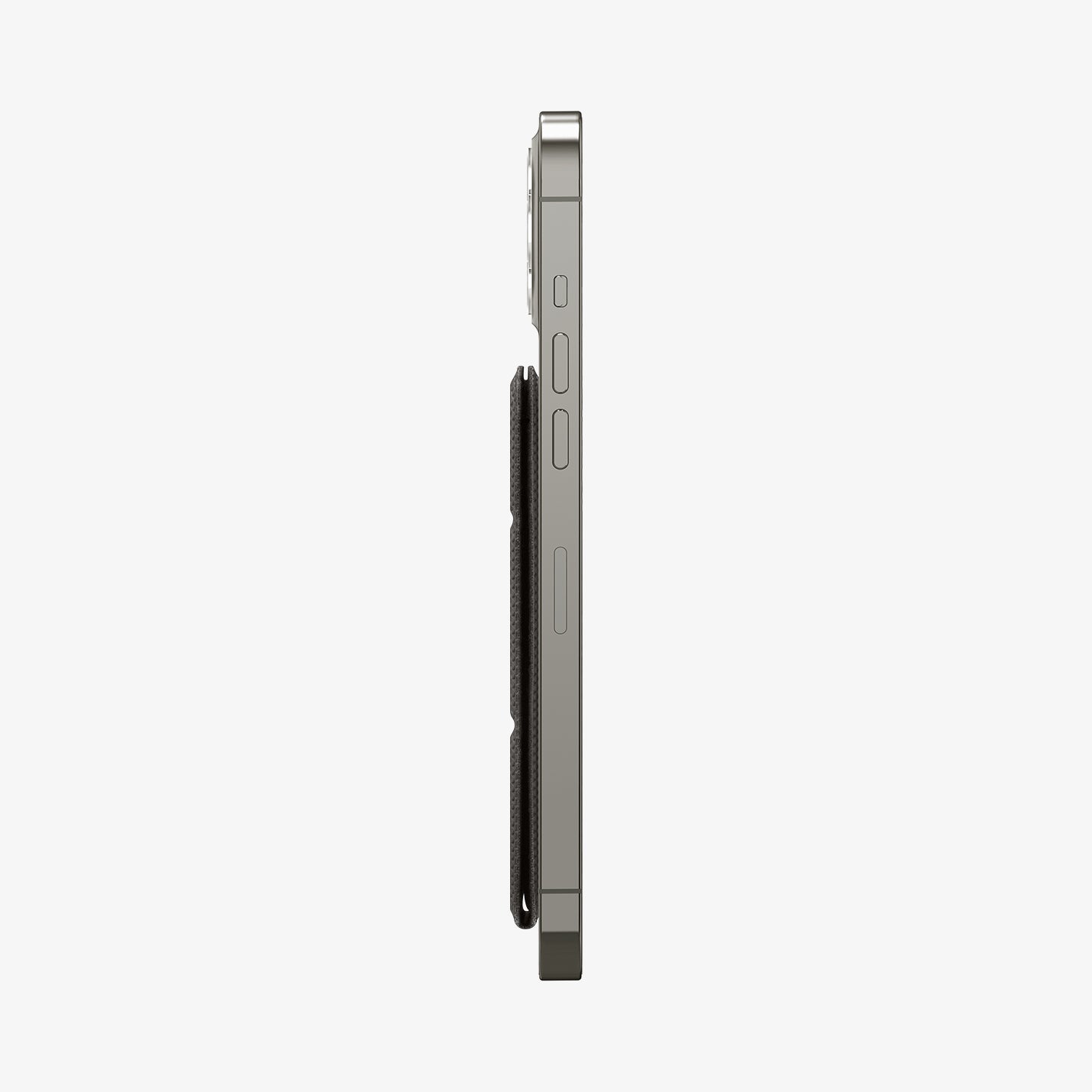 AMP02835 - Universal Card Holder Smart Fold in gunmetal showing the front attached to the back of a device