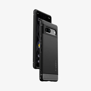 Spigen Google Pixel 7a Case – Rugged Armor — Matte Black camera bar and side profile