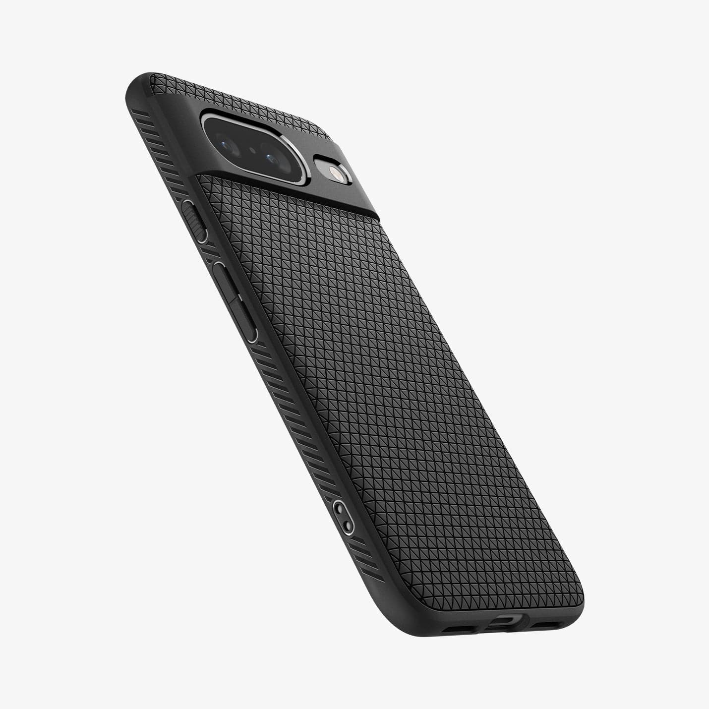 ACS06274 - Pixel 8 Case Liquid Air in Matte Black showing the back, partial side with side buttons and bottom