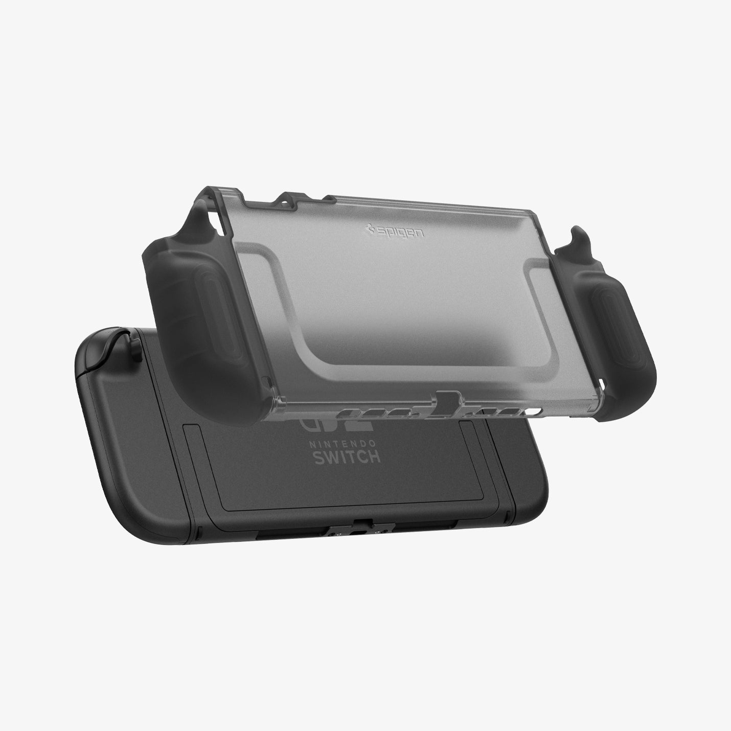 Transparent rear shell of Spigen Ultra Hybrid case above Nintendo Switch 2