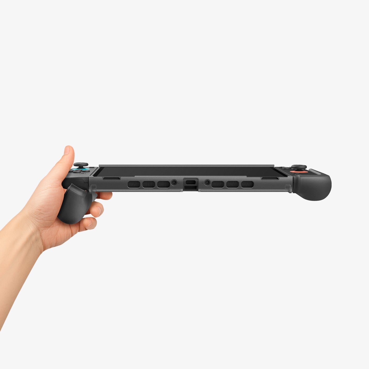 Handheld lower edge view of Spigen Ultra Hybrid Nintendo Switch 2 case