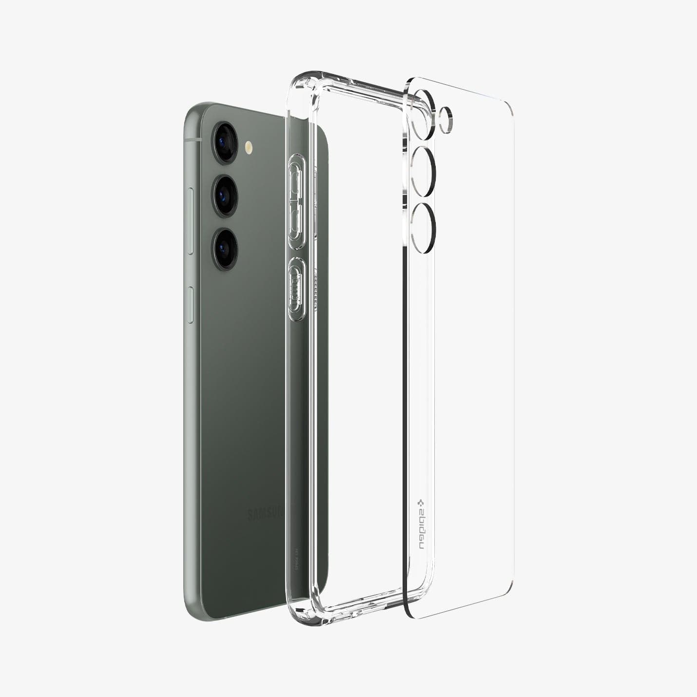 ACS05714 - Galaxy S23 Case Ultra Hybrid in crystal clear showing the multiple layers of case hovering away from device
