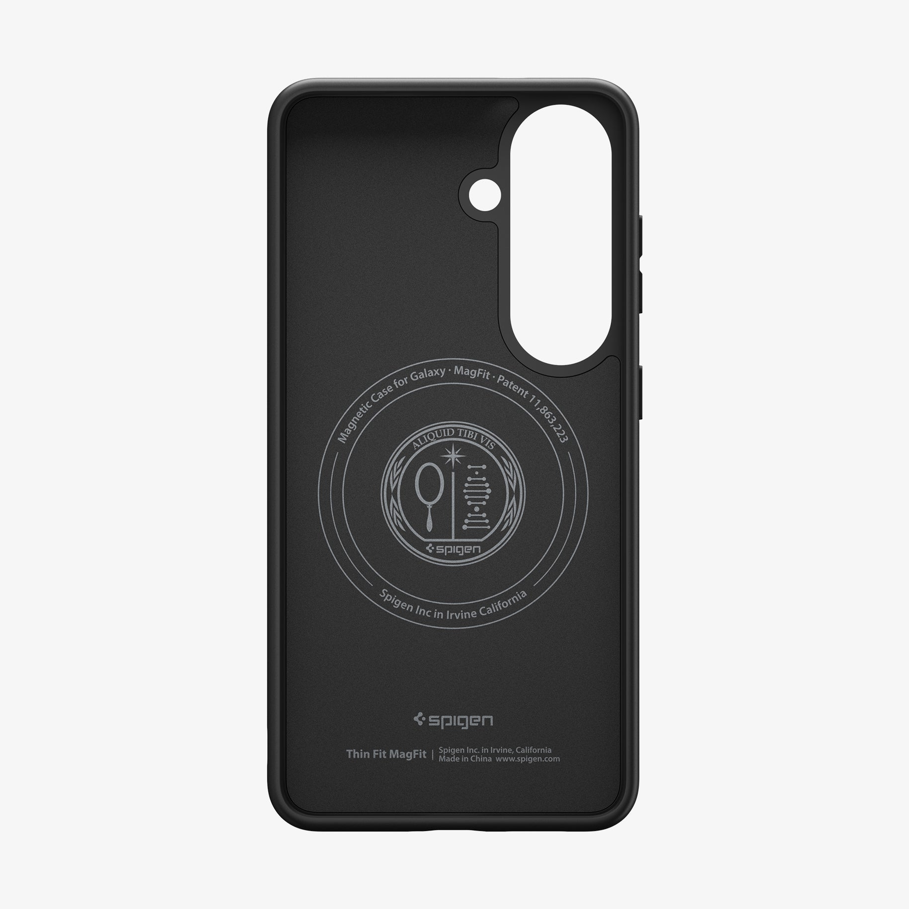 Spigen Galaxy S26 Case Thin Fit (Mag Fit) Black showing front and inside of case