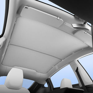 Spigen ACP09568 TO261YJ CryoShade installed beneath the Tesla Model Y Juniper glass roof