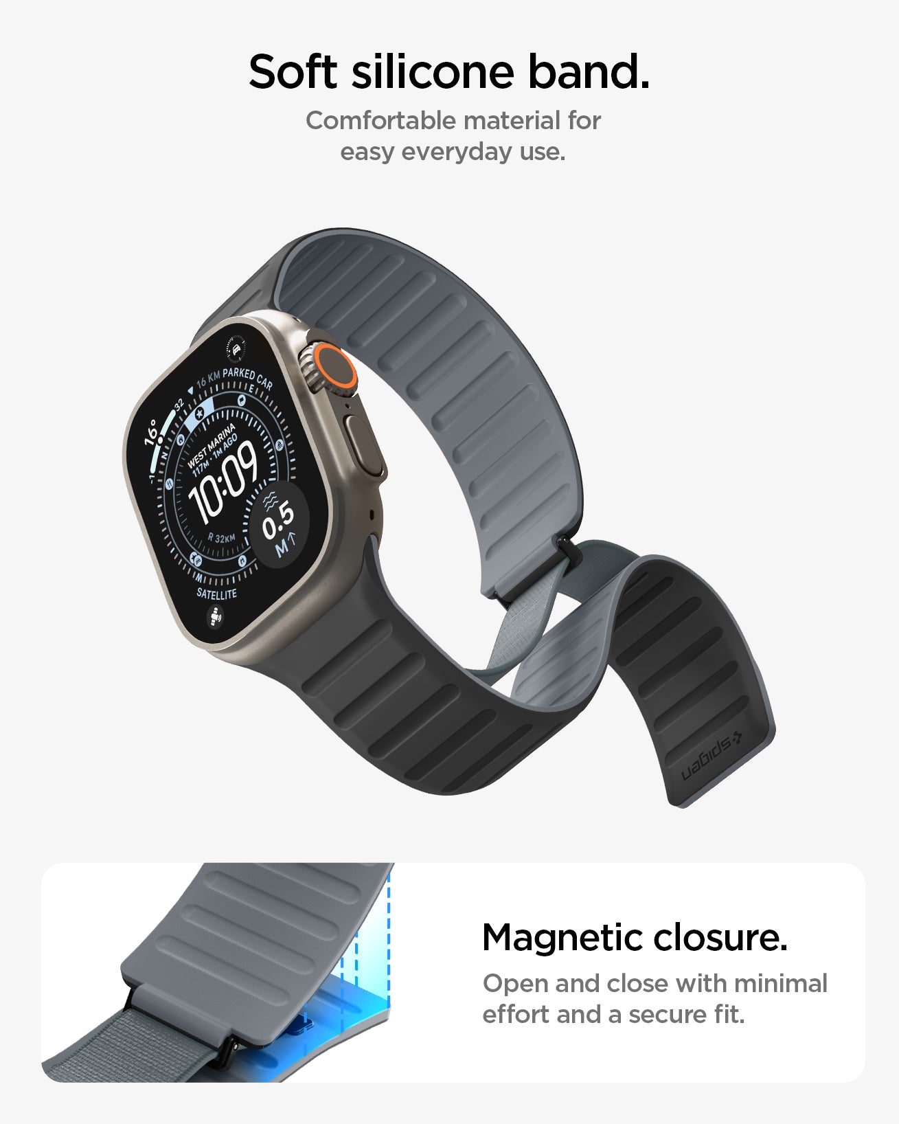 Active Black Gray Athlex Air M soft silicone and magnetic closure