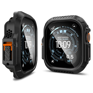 Spigen Apple Watch Ultra 4 / 3 / 2 / 1 (49mm) Case – Lock Fit with Glass — Black, construction, fit or installation view 10