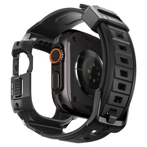 Spigen Apple Watch Ultra 4 / 3 / 2 / 1 (49mm) Case + Band – Rugged Armor Pro with Glass — Black, construction, fit or installation view 7