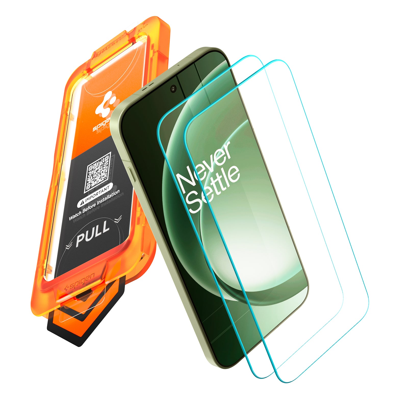 Exploded OnePlus 15R two-pack glass and AlignMaster S installation tray