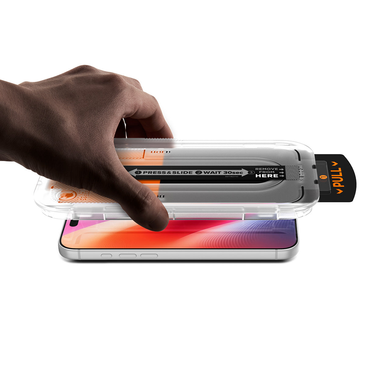 Pressing and sliding the iPhone Pro EZ Fit Pro alignment guide