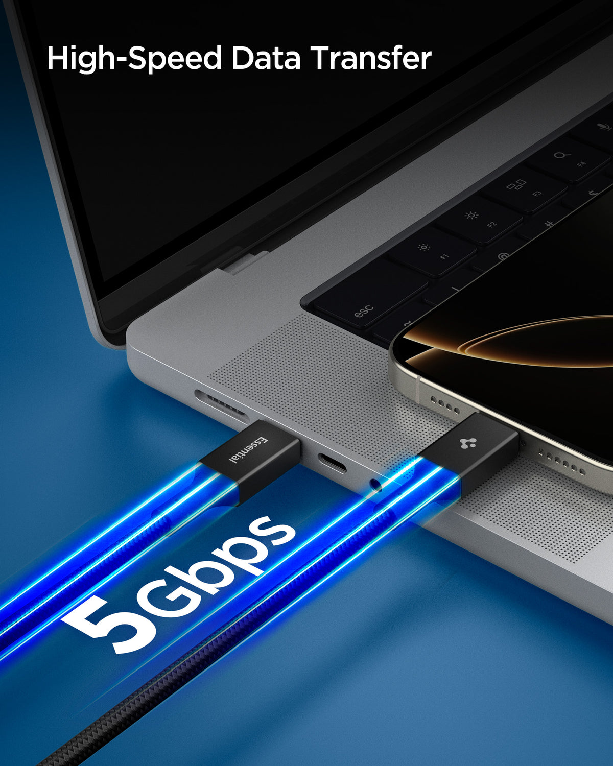 Black Spigen EB10015CC 100W USB-C cable feature 4: 5Gbps data transfer