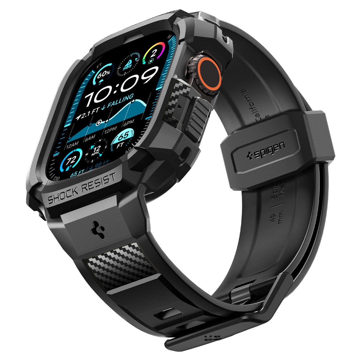 Spigen Apple Watch Ultra 4 / 3 / 2 / 1 (49mm) Case + Band – Rugged Armor Pro with Glass — Black, construction, fit or installation view 15