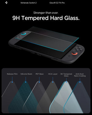 Nintendo Switch 2 GLAS.tR EZ Fit Pro 9H tempered glass layer diagram