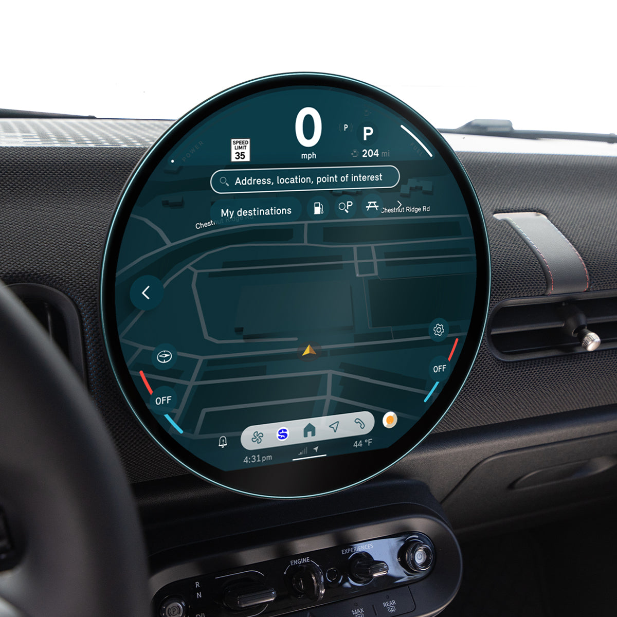 Spigen MINI Cooper (2025-2026) 9.4-inch Screen Protector – GlasTR Slim Matte — angled dashboard view