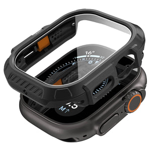 Spigen Apple Watch Ultra 4 / 3 / 2 / 1 (49mm) Case – Lock Fit with Glass — Black, construction, fit or installation view 13