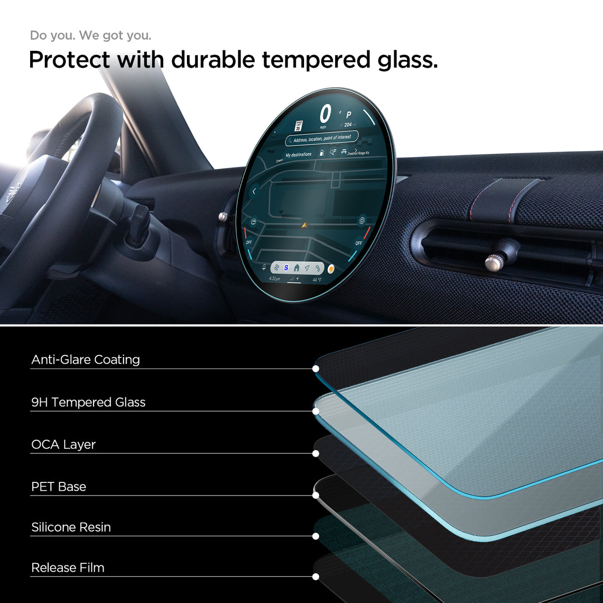 Spigen MINI Cooper (2025-2026) 9.4-inch Screen Protector – GlasTR Slim Matte — 9H tempered-glass layers