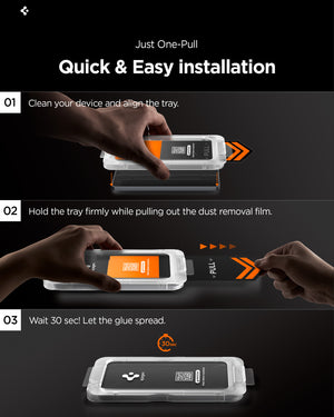 Spigen Galaxy S26 Plus EZ Fit Pro HD Privacy – pull-tab installation steps