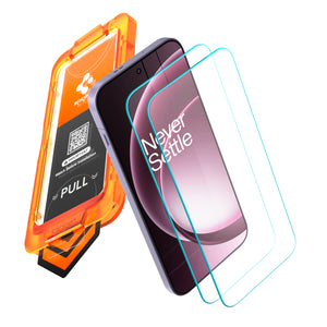 Exploded view of two clear OnePlus 15 protectors and AlignMaster S tray