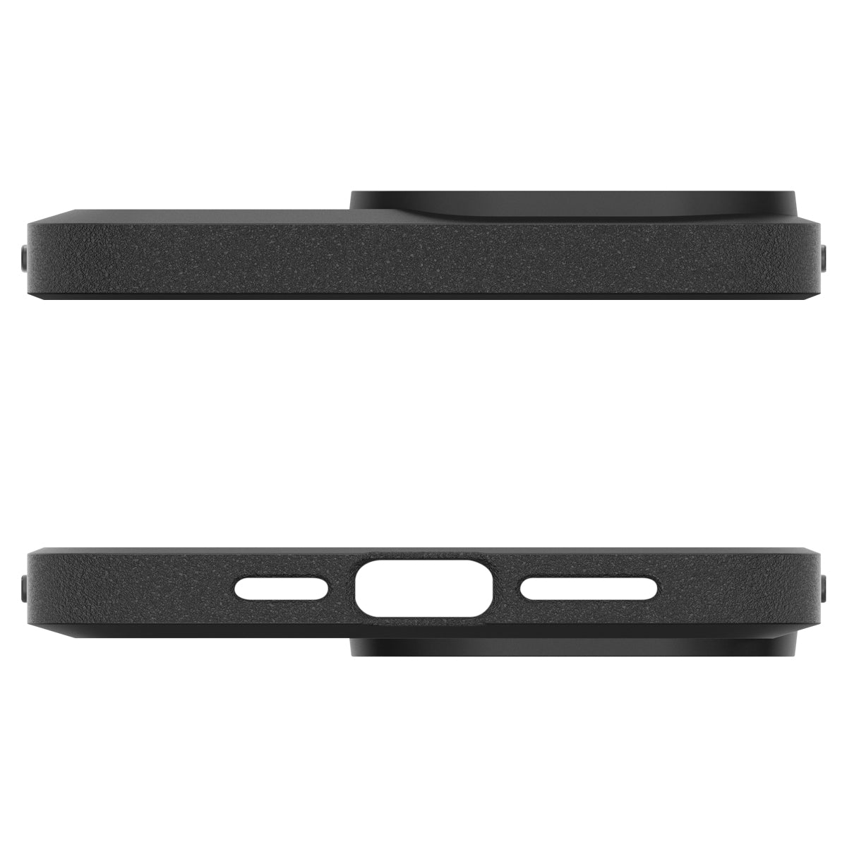 Spigen iPhone 15 Pro Core Armor case in Matte Black - top and bottom edge cutout views
