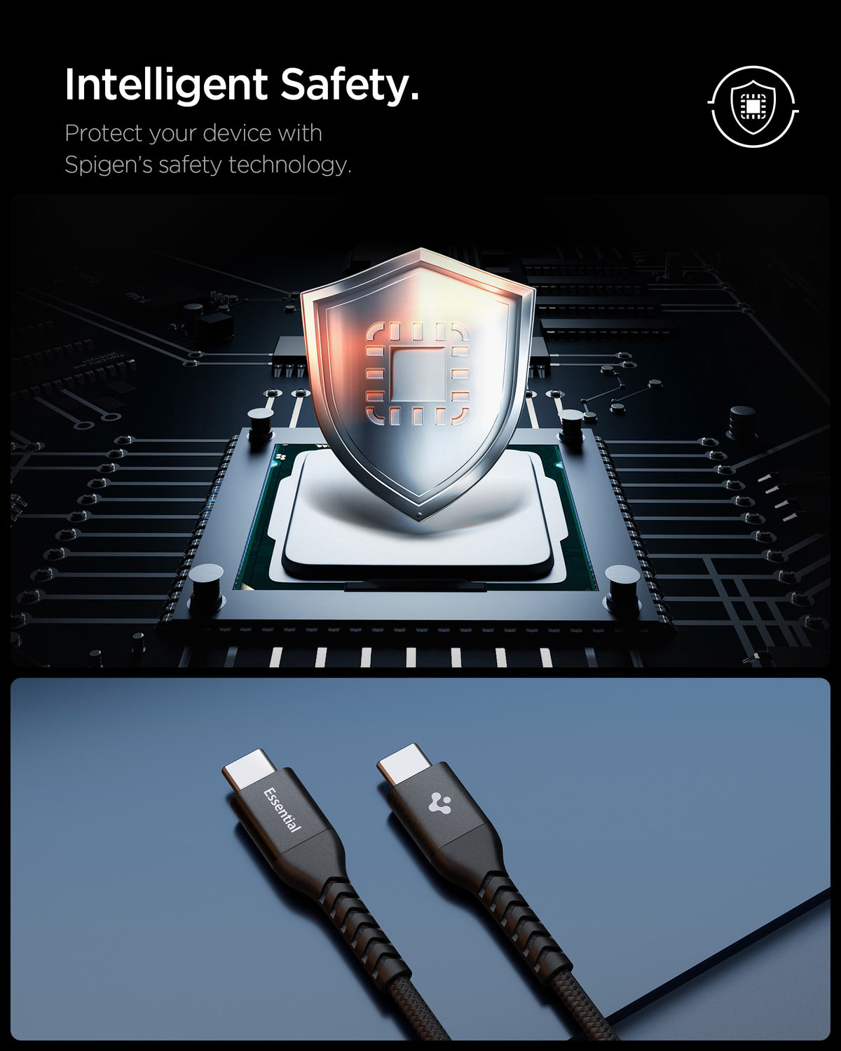 Black Spigen EB10010CCA 100W cable feature 6: intelligent safety and compatible devices