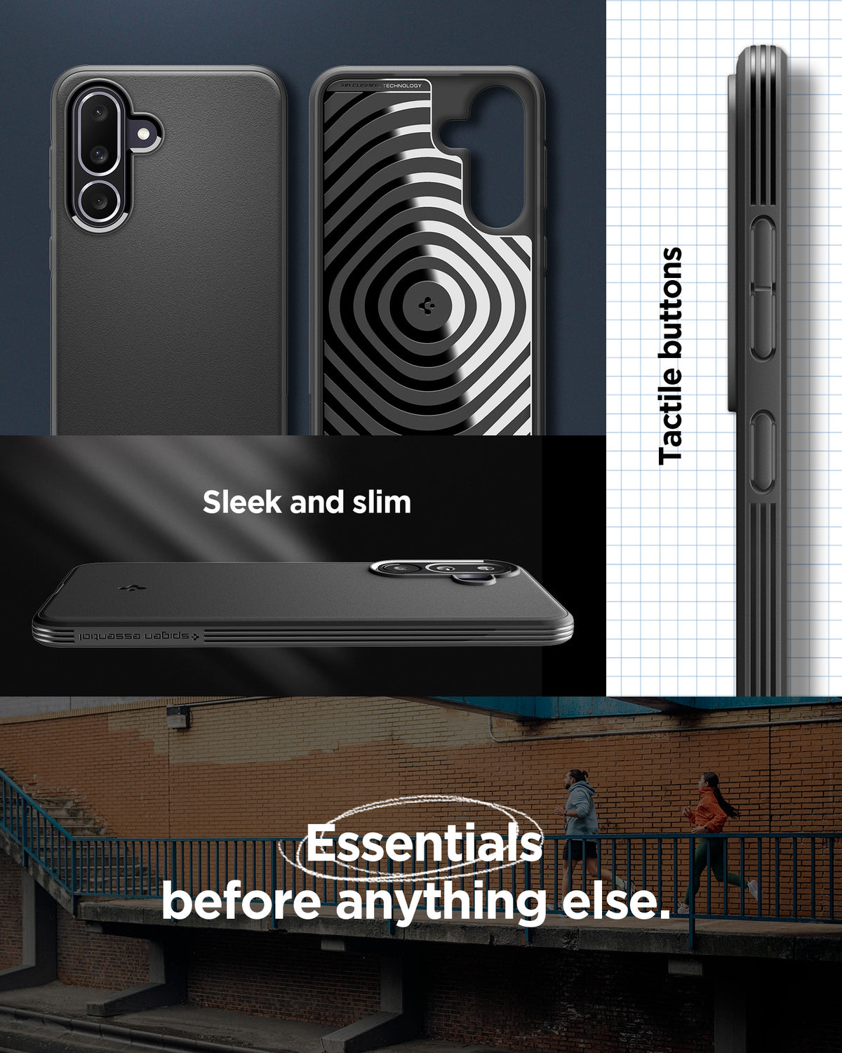 Spigen Galaxy M56 5G Case – Essential Sand Blast — Matte Black, slim fit and tactile buttons