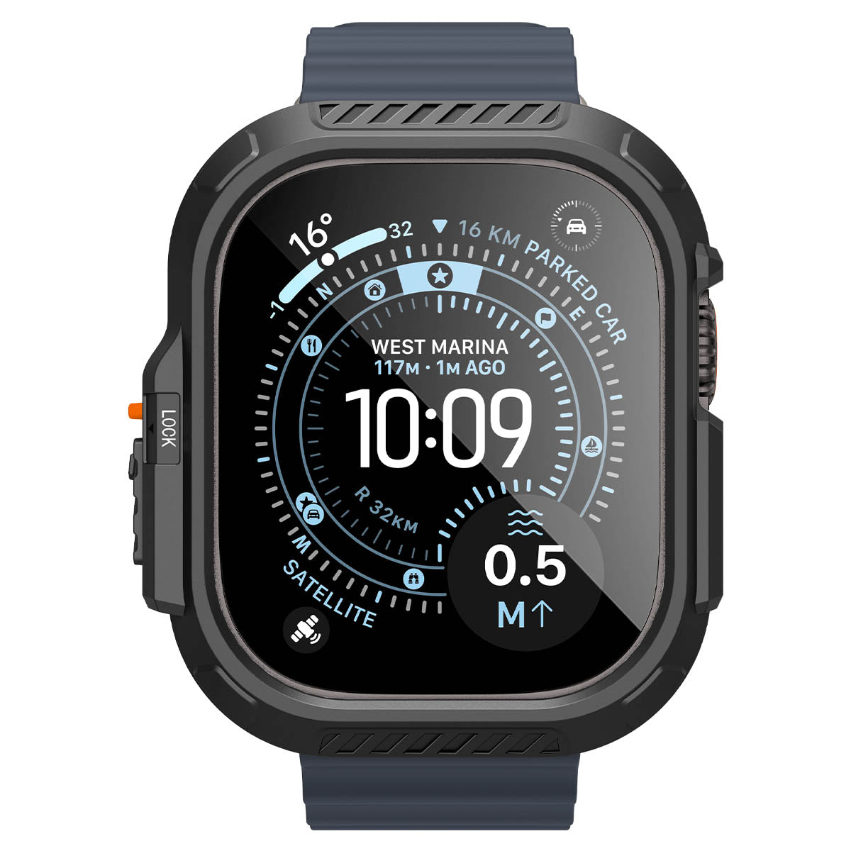 Spigen Apple Watch Ultra 4 / 3 / 2 / 1 (49mm) Case – Lock Fit with Glass — Black, construction, fit or installation view 15