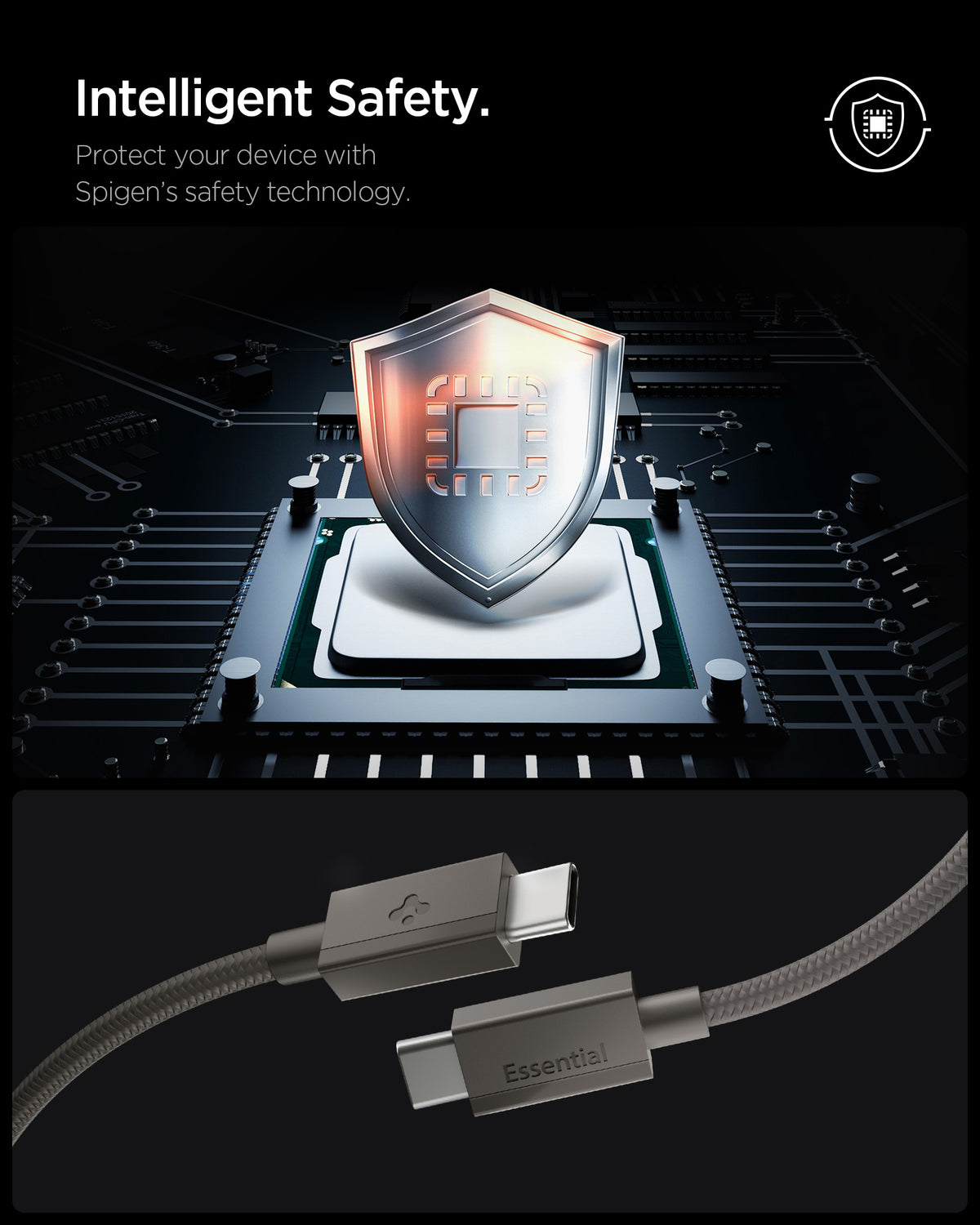 Gunmetal Spigen EB6015CC 60W USB-C cable feature 3: smart charging control