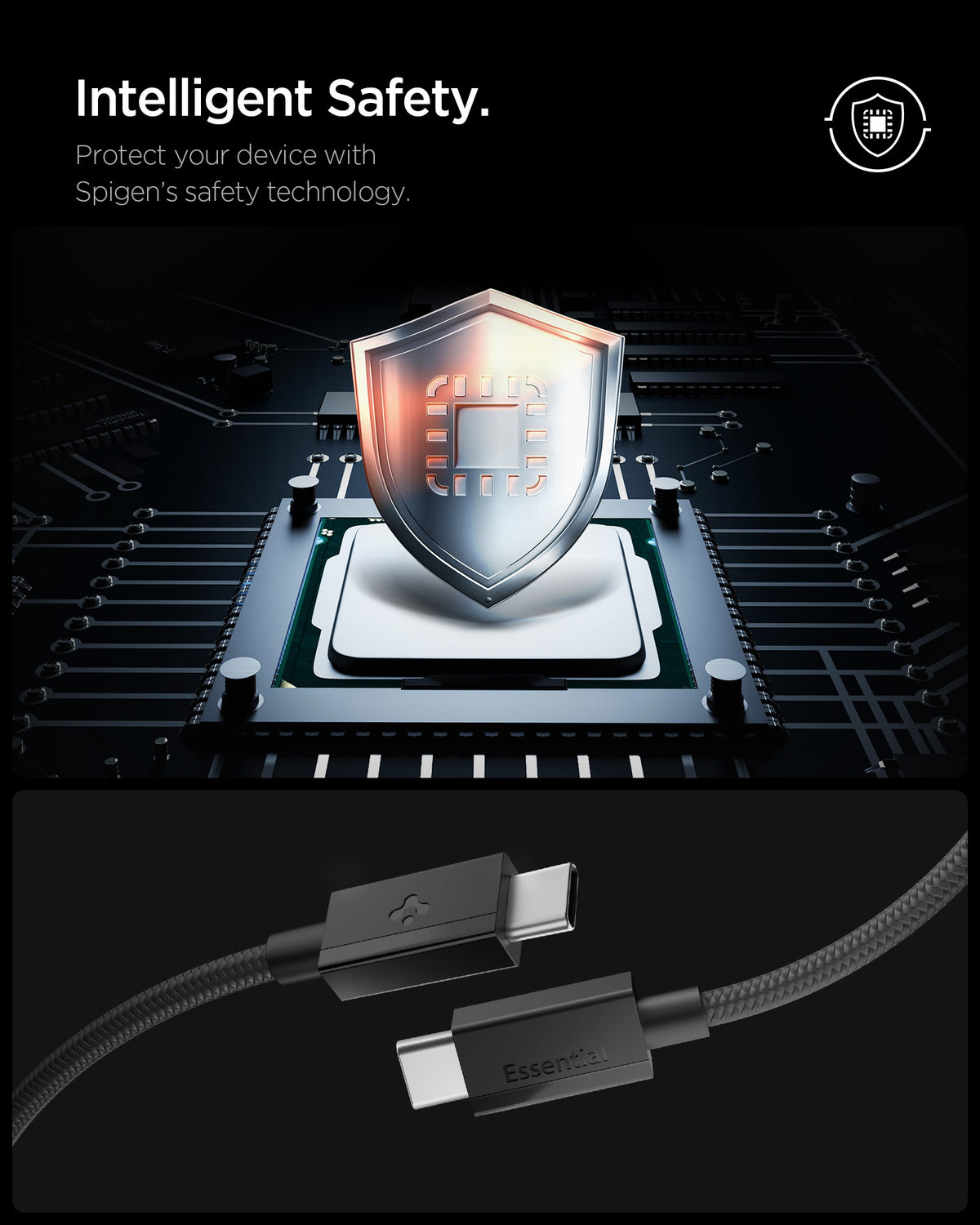 Black Spigen EB6015CC 60W USB-C cable feature 3: smart charging control