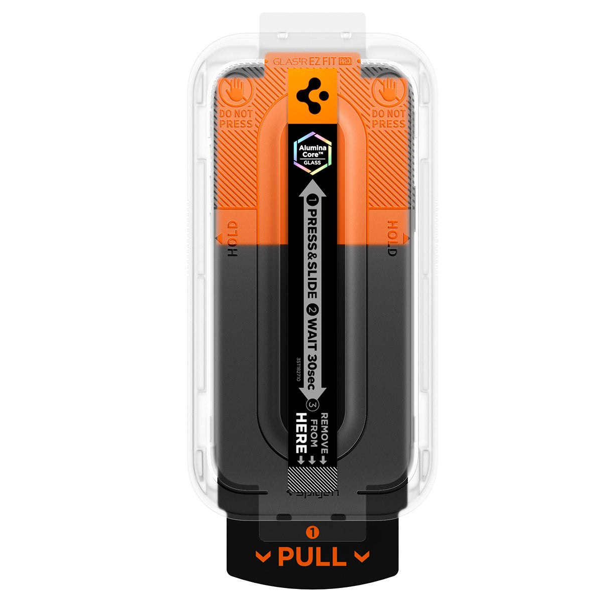 Front view of the iPhone Pro Max EZ Fit Pro alignment tray and pull tab