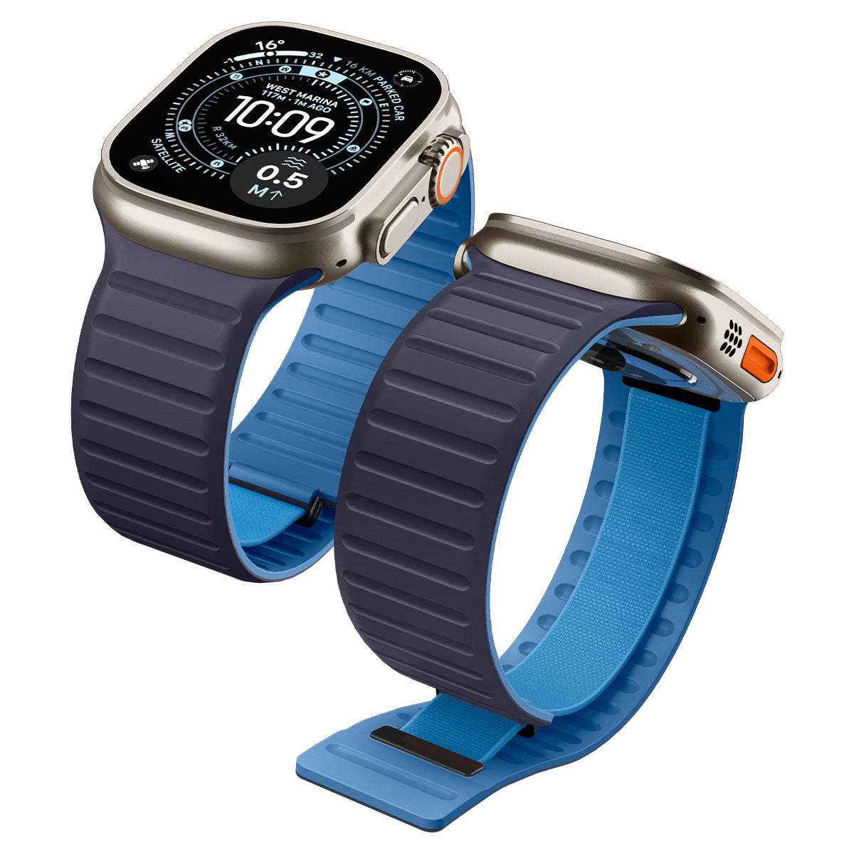 Spigen Athlex Air M Apple Watch band in Active Navy Blue front and rear views