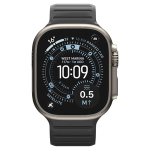 Front view of Active Black Orange Athlex Air M on Apple Watch Ultra