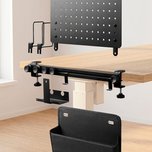 Expanded LD406 rail layout with pegboard, hooks, tray and organizer pouch