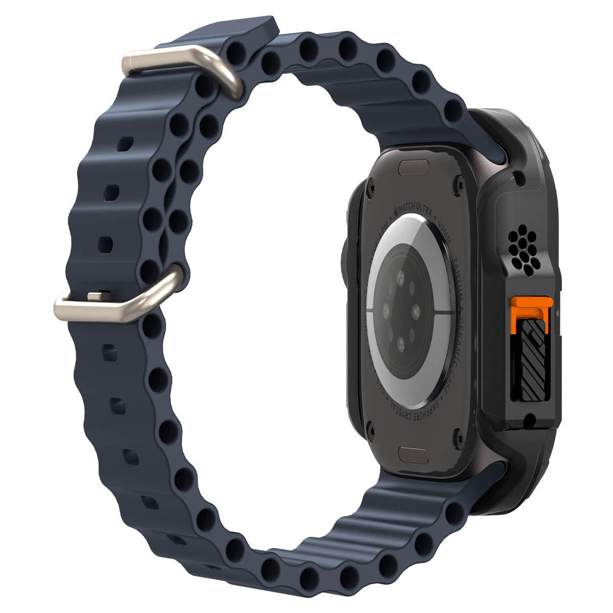 Spigen Apple Watch Ultra 4 / 3 / 2 / 1 (49mm) Case – Lock Fit with Glass — Black, construction, fit or installation view 12