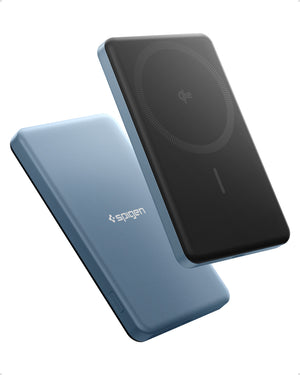 Spigen Essential MagFit EA2205MQ Teal Blue Qi2 power bank front and rear view