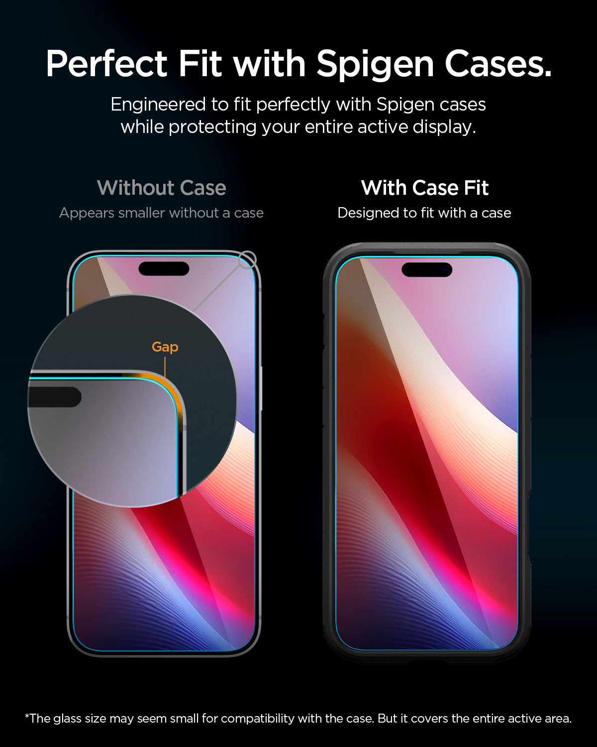 iPhone Pro Max glass boundary showing clearance for compatible Spigen cases