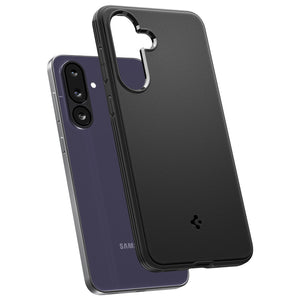 Spigen Galaxy M56 5G Case – Essential Sand Blast — Matte Black, case and phone