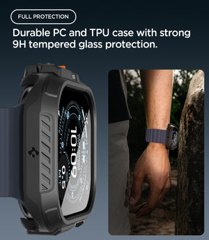 Spigen Apple Watch Ultra 4 / 3 / 2 / 1 (49mm) Case – Lock Fit with Glass — Black, construction, fit or installation view 2